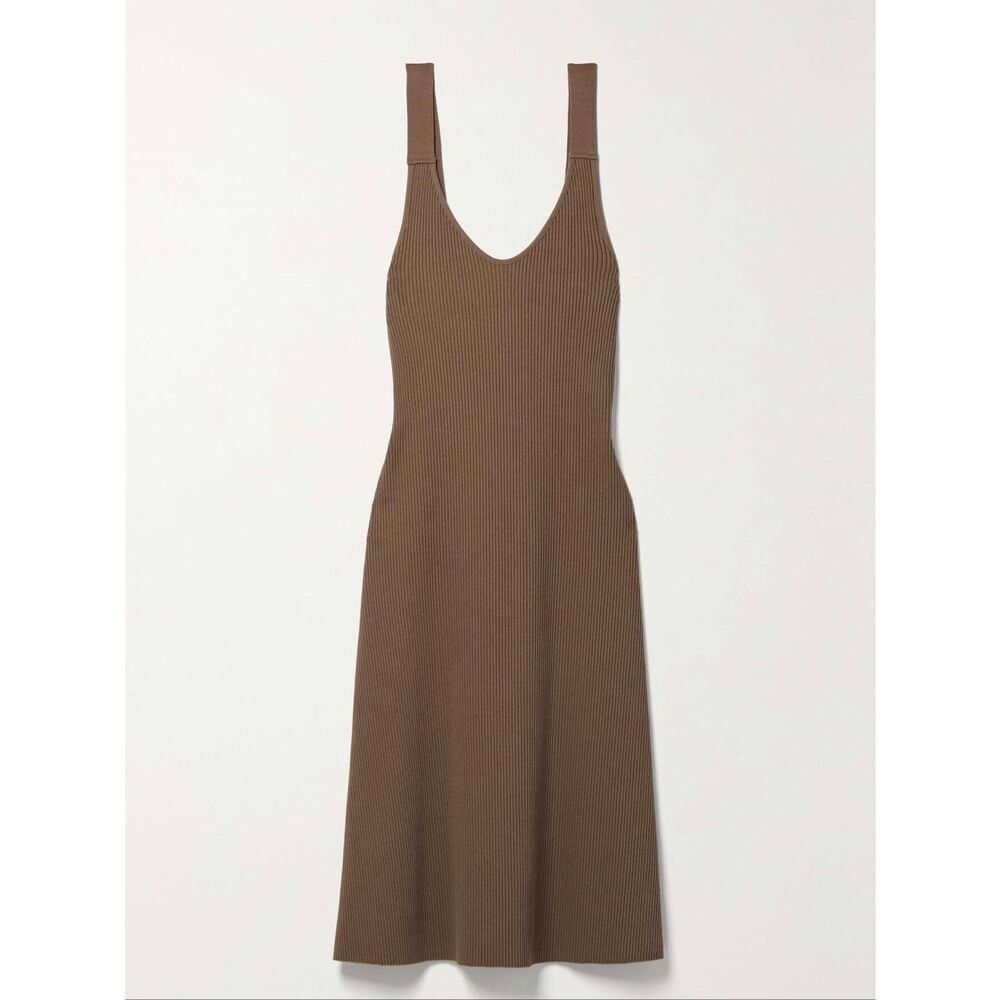 Vince Ribbed Stretch-Jersey Midi Dress Tan Brown Nile Sleeveless Size M